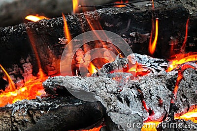 Wood Fire And Ember Stock Photo