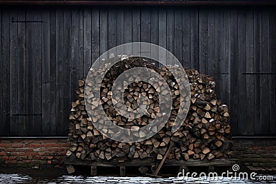 Wood firewood wooden stacked timber woodpile nature Stock Photo