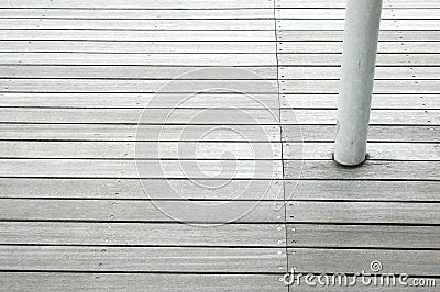 Wood floor panels with white column Stock Photo