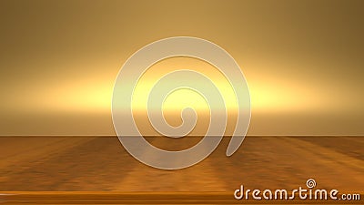 Wood flooring background of product display. gold backdrop empty studio, 3D rendering Stock Photo