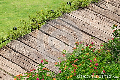 Wood foot path in the garden decoration walkway Stock Photo