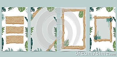 Wood frame collection of safari background.Editable vector illustration for birthday invitation,postcard Vector Illustration