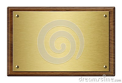 Wood frame with gold metal plaque 3d illustration Stock Photo