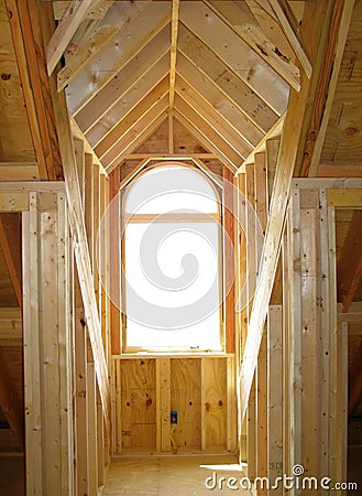 Wood framing for dormer Stock Photo