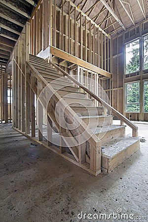 Wood Framing for House Staircase Stock Photo