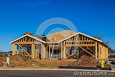 Wood Framing Of New House Stock Photo