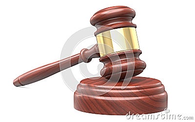 Wood Gavel Hammer for Lawyers, Courtroom Judges and Auction Sale. Concept of the verdict of the court of justice. 3d Stock Photo