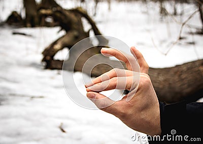 Wood and hand Stock Photo