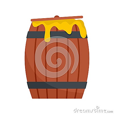 Wood honey barrel icon, flat style Vector Illustration