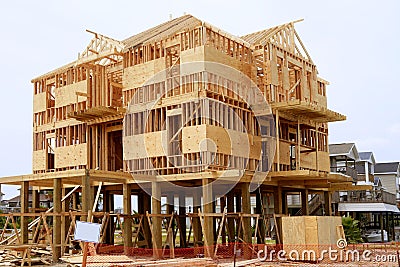Wood house contruction, american wooden structure Stock Photo
