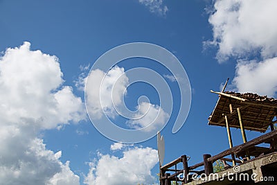 Wood hut with clear blue sky Stock Photo