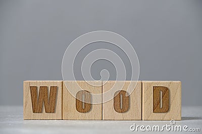Wood inscription on wooden cubes.Environmentally friendly material. Stock Photo