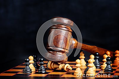 Judges Gavel Strikes Chess Queen Stock Photo
