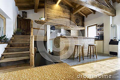 Wood kitchen in cottage style Stock Photo