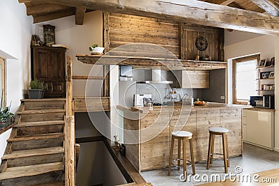 Wood kitchen in cottage style Stock Photo