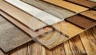 Wood Laminate Floor Samples on an Oak Wooden Background - Generative Ai Stock Photo