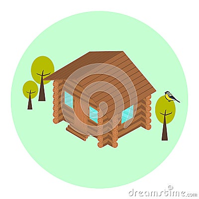 Wood log isometric house icon Vector Illustration