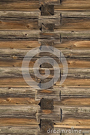 Wood logs texture of an old house. Stock Photo