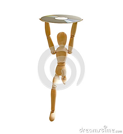 Wood mannequin with CD-rom Stock Photo
