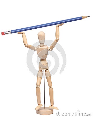 Wood mannequin holding a pencil Stock Photo