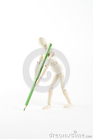 Wood mannequin standing with colour pencil Stock Photo