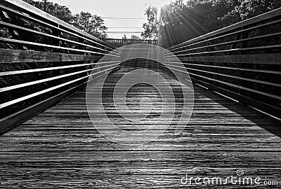 Wood and metal bridge in black and white Stock Photo