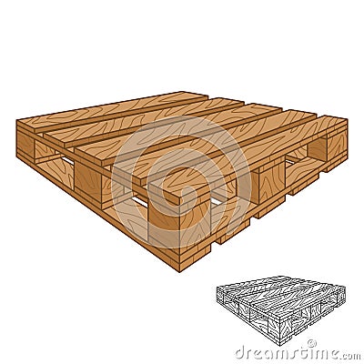 Wood Pallet with Line Art Drawing Vector Illustration