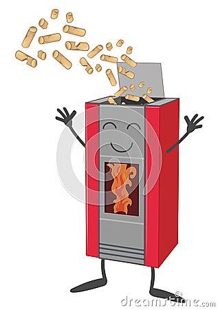 Wood pellet stove cartoon isolated Vector Illustration