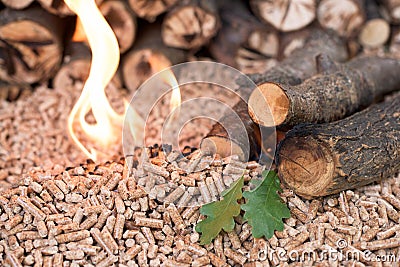 Wood and pellets Stock Photo