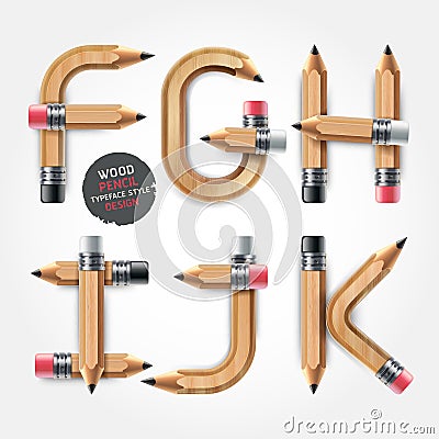 Wood pencil alphabet style. Vector Illustration