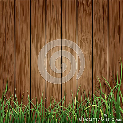 Wood planks and green grass background Vector Illustration