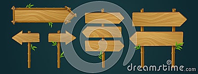 Wood pointer bamboo game ui frame, direction arrow Vector Illustration