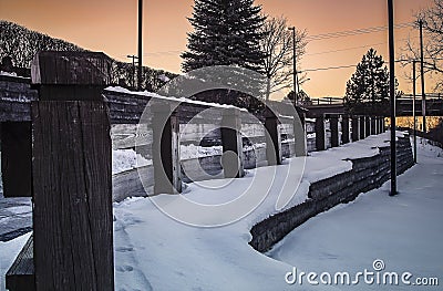 Wood Posts at Utica Historic Marina, Utica, New York Stock Photo