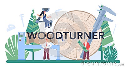 Wood products production operator web banner or landing page set. Vector Illustration