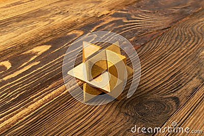 Wood Puzzle, Brain Teaser, Wooden Logic Game 3d Block Stock Photo