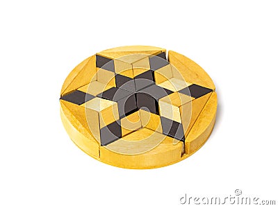 Wood Puzzle, Brain Teaser, Wooden Logic Game 3d Block Stock Photo