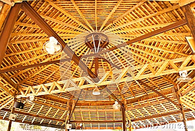 Wood roof in Thailand. Stock Photo