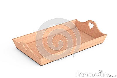 Wood Serving Tray, Kitchen Wooden Tray, Bread And Fruit Cutting Board with Handles in Shape of Hearts. 3d Rendering Stock Photo