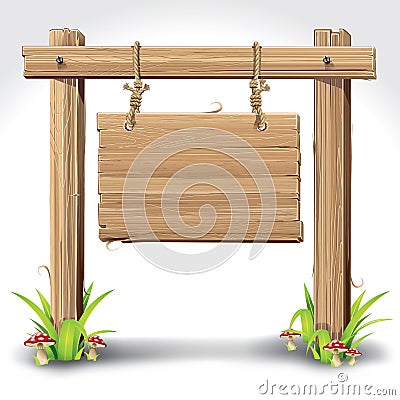 Wood Sign Board hanging with Rope. Vector Illustration