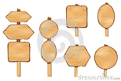 Wood sign boards set isolated on a white background Vector Illustration