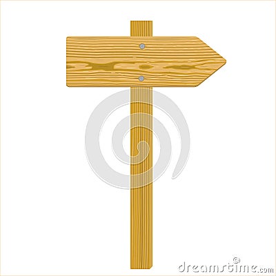 Wood signpost, pointing with direction in cartoon style. Vector Illustration