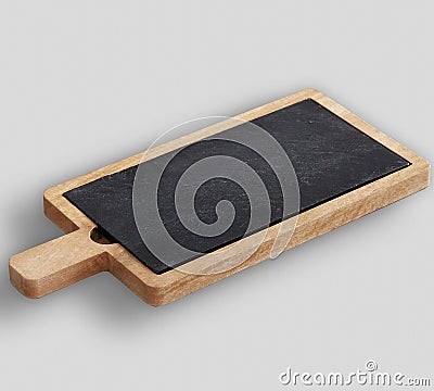 Wood & Slate Cheese Board with white background Stock Photo