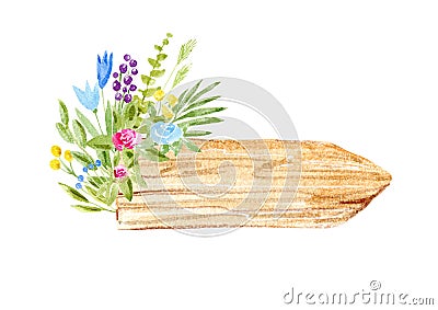 Wood slice and flower wreath.Cross section tree. Cartoon Illustration