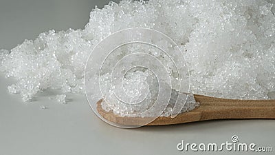 wood spoon with sea salt Stock Photo