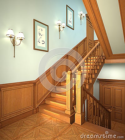Wood stairs in the modern house. Stock Photo
