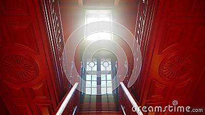 Wood stairs by night with led light in the white wall modern design abstrac Stock Photo