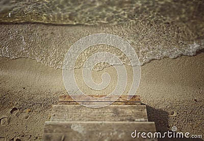 Wood stairs in the water Stock Photo