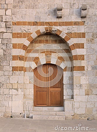 Wood and Stone Door Lebanon Mtein Stock Photo