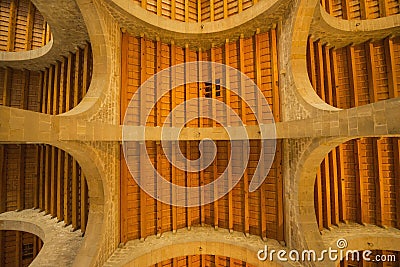 Wood and stone roof construction Stock Photo