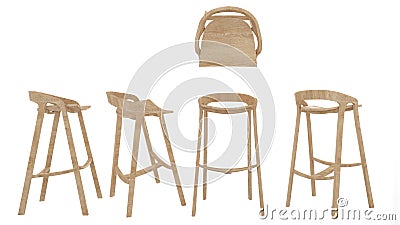 wood stool bar on white background, top view, side Stock Photo